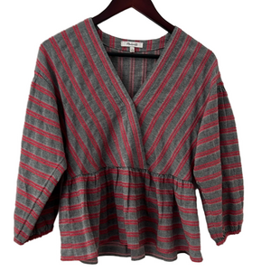 Madewell Red and Gray Boxy Peplum Blouse